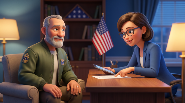 Animated veteran meeting with a healthcare provider to discuss VA nexus letter